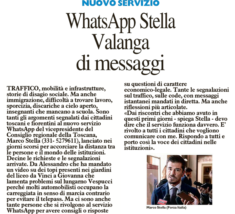 Servizio Whatsapp articolo de La Nazione